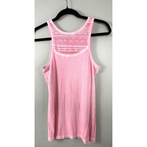 Y2K Mossimo Neon Pink Ribbed Tank L Crochet Back Retro Baby Tee Flawed - Picture 1 of 10